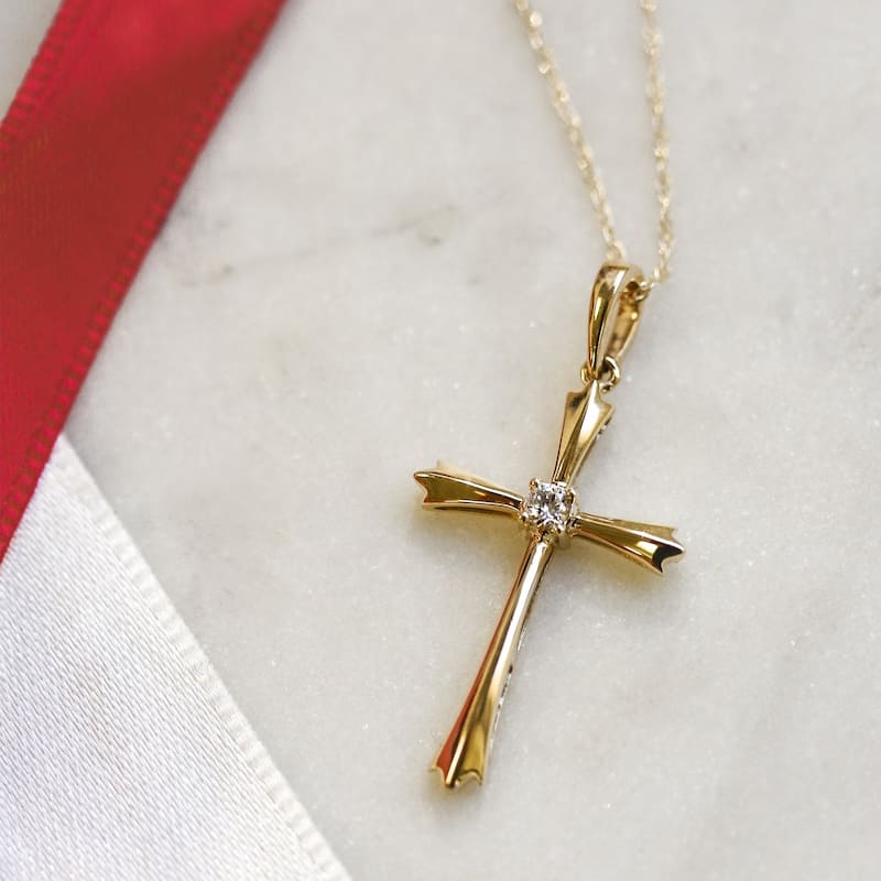 Annello by Kobelli 10k White Gold Solitaire Diamond Accent Cross Pendant Flared Design