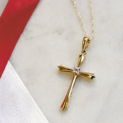 Annello by Kobelli 10k White Gold Solitaire Diamond Accent Cross Pendant Flared Design