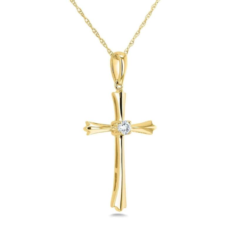 Annello by Kobelli 10k White Gold Solitaire Diamond Accent Cross Pendant Flared Design