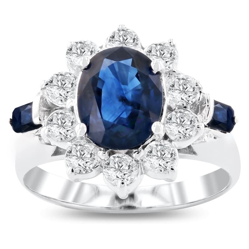Auriya 14k White Gold 2 1/6ct Oval-Cut Blue Sapphire and 3/4ct TWD Halo Diamond Engagement Ring