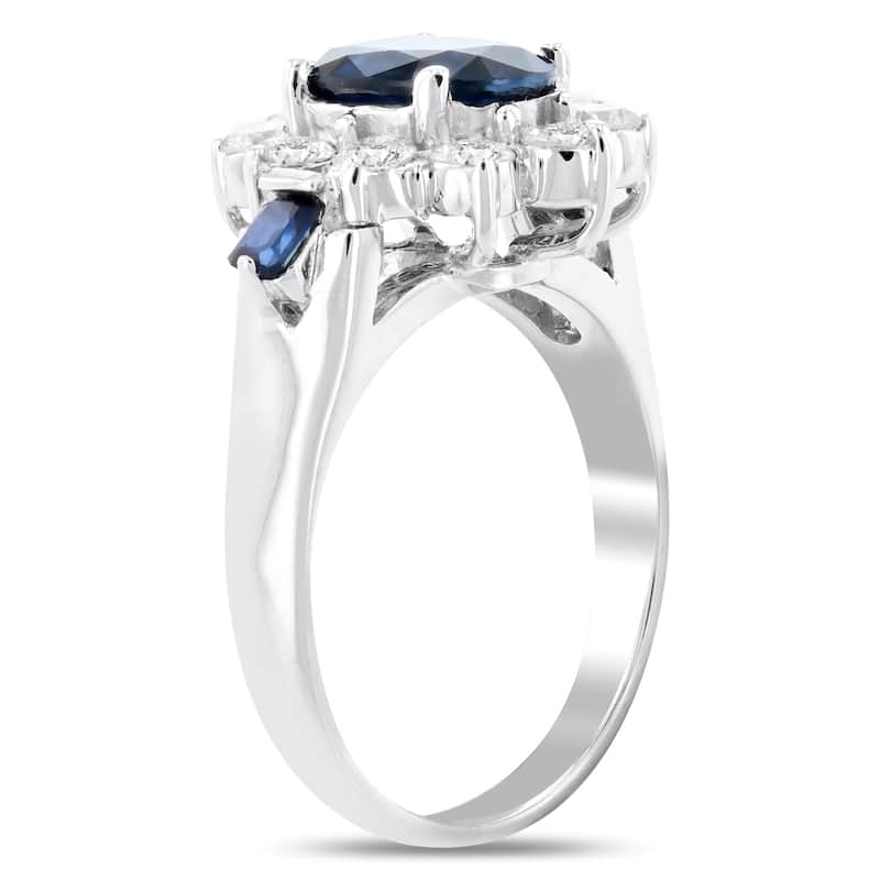 Auriya 14k White Gold 2 1/6ct Oval-Cut Blue Sapphire and 3/4ct TWD Halo Diamond Engagement Ring