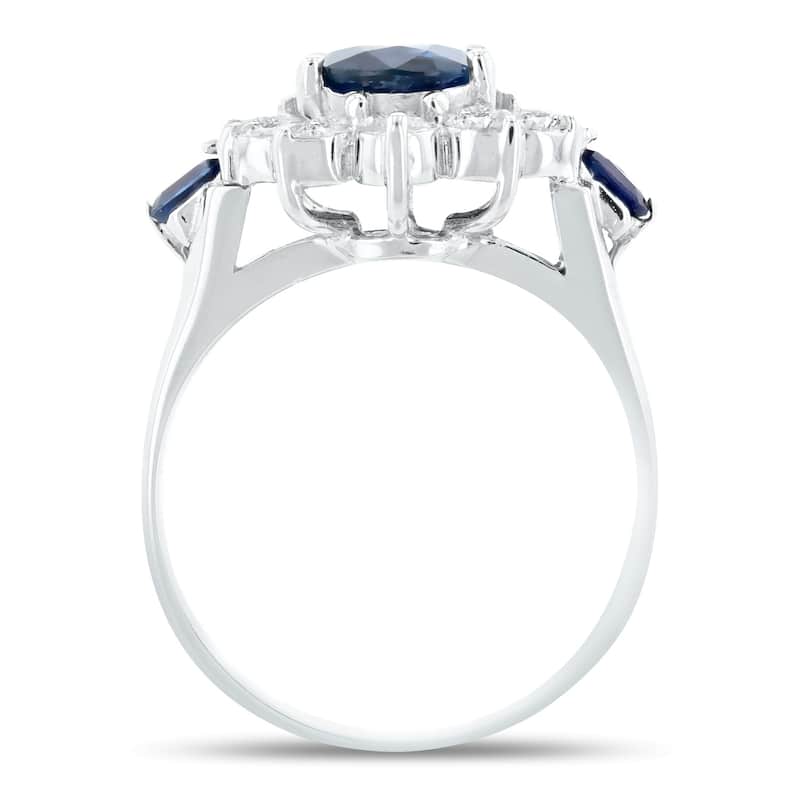 Auriya 14k White Gold 2 1/6ct Oval-Cut Blue Sapphire and 3/4ct TWD Halo Diamond Engagement Ring
