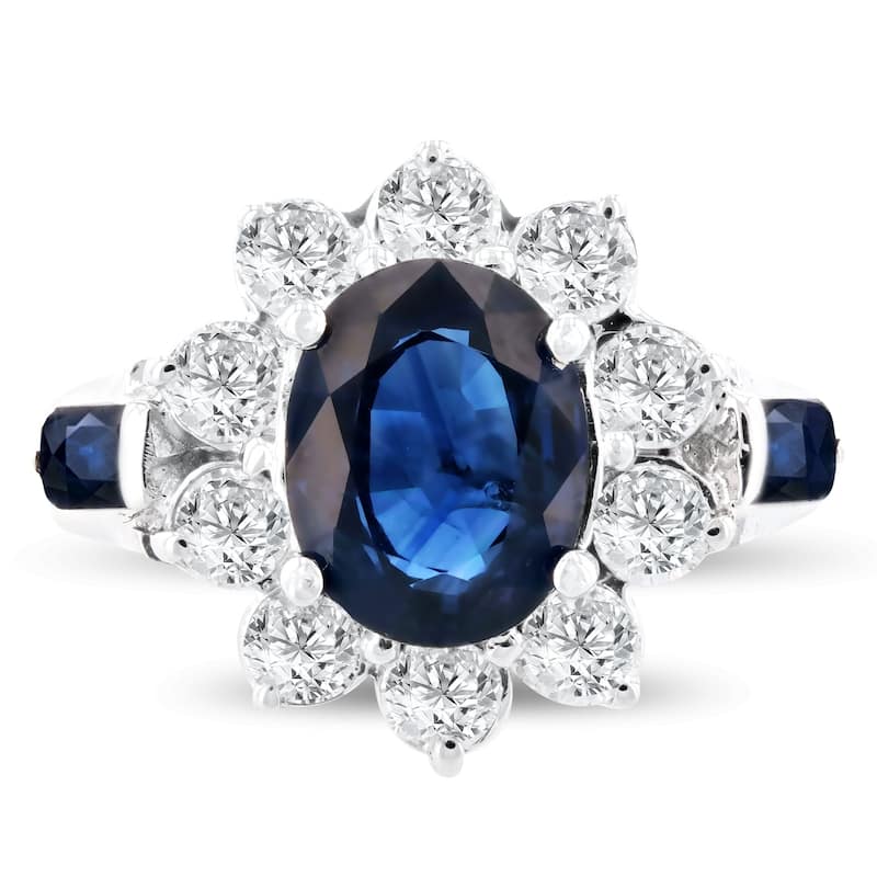 Auriya 14k White Gold 2 1/6ct Oval-Cut Blue Sapphire and 3/4ct TWD Halo Diamond Engagement Ring