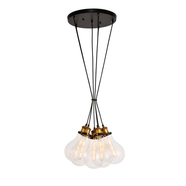 Watts Collection Pendant D16.5'' H10.6 Lt:6 Black and Brass and Clear Finish