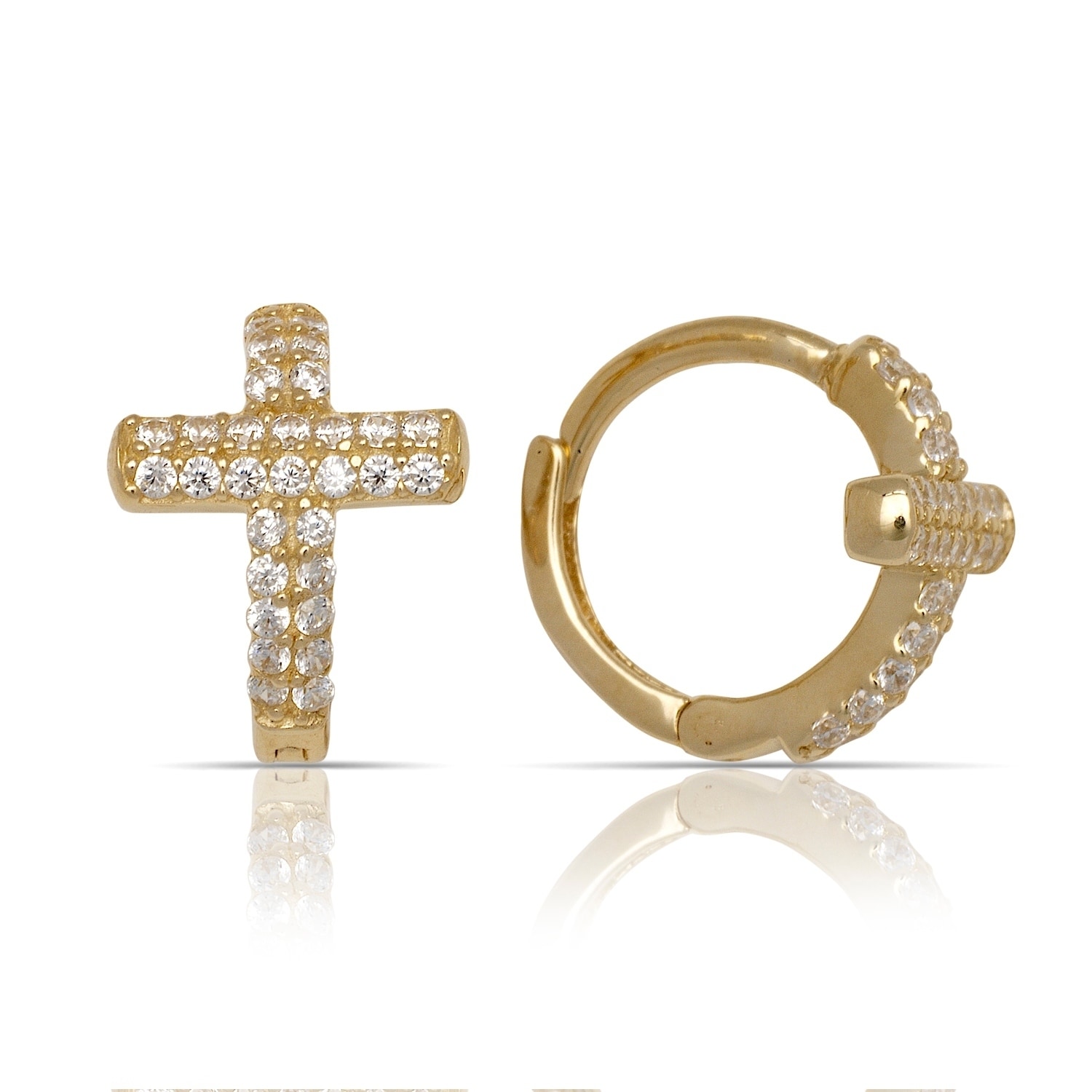 Cross Cubic Zirconia Stud Earrings 10Kt Gold