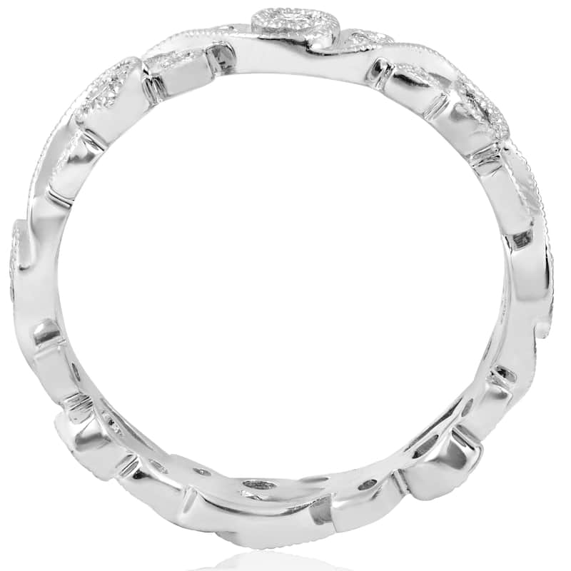 Pompeii3 14k White Gold 1/4 ct TDW Diamond Vintage Filigree Petal Leaf Eternity Wedding Ring