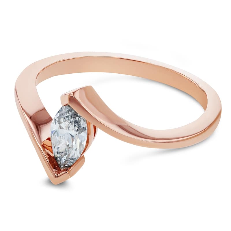 Kobelli 0.51 Carats Natural Diamond Certified 14k Solid Rose Gold Solitaire Marquise Bypass One-of-a-Kind Ring