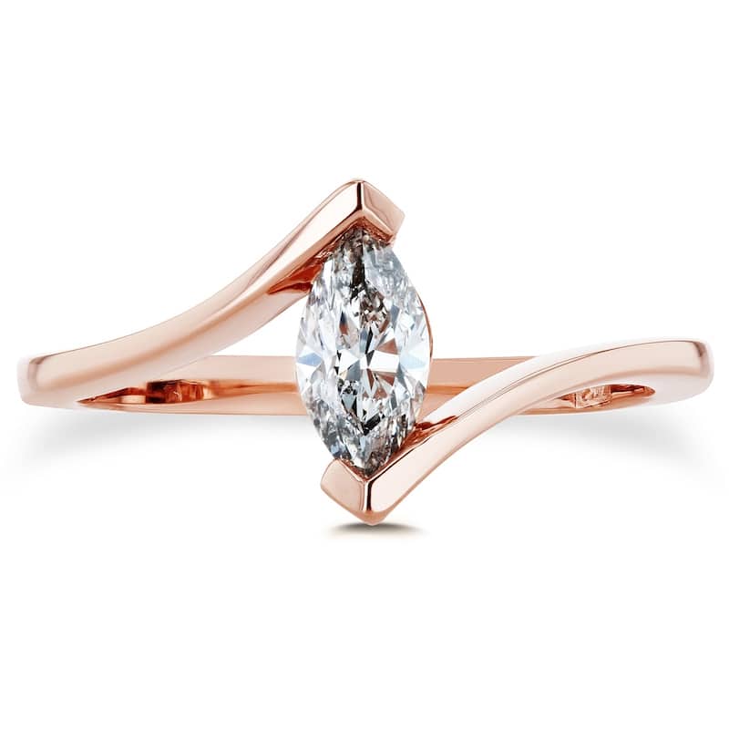 Kobelli 0.51 Carats Natural Diamond Certified 14k Solid Rose Gold Solitaire Marquise Bypass One-of-a-Kind Ring