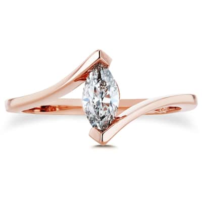 Kobelli 0.51 Carats Natural Diamond Certified 14k Solid Rose Gold Solitaire Marquise Bypass One-of-a-Kind Ring