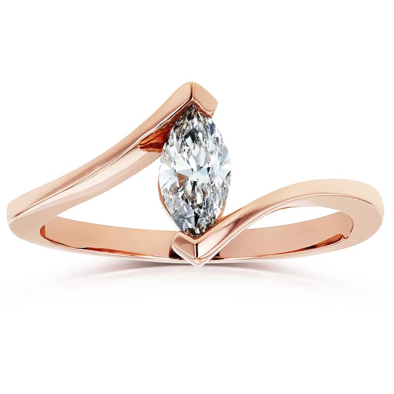 Kobelli 0.51 Carats Natural Diamond Certified 14k Solid Rose Gold Solitaire Marquise Bypass One-of-a-Kind Ring