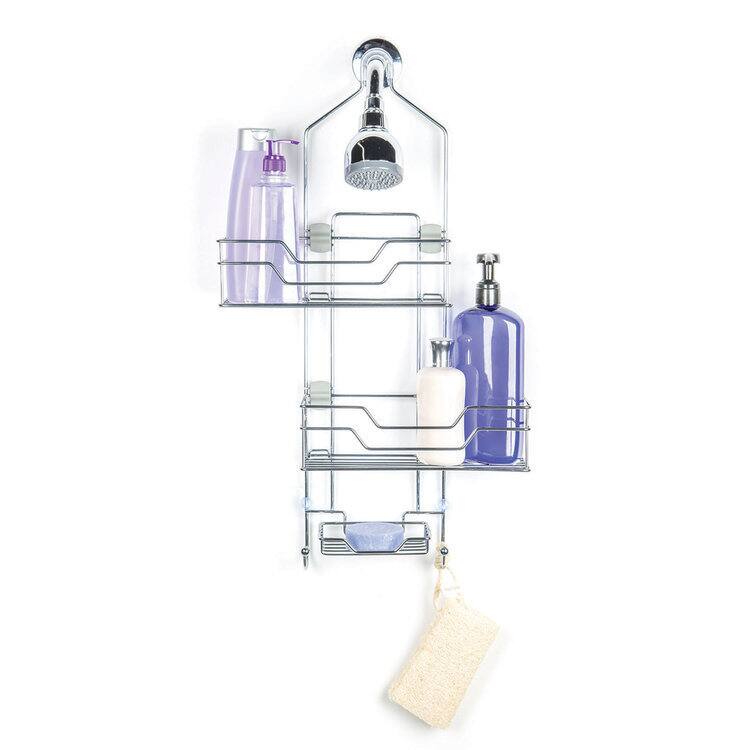 Richards Homewares Bridgeport Sideway Adjustable Caddy with 2 Large Shelves + 1 Dish for Bar Sop -2 Hanging Hooks