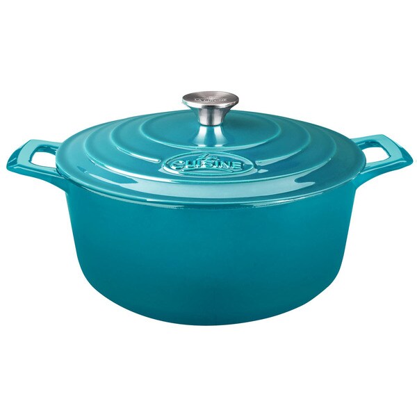 La Cuisine Round 2.2 Qt. Cast Iron Casserole with Enamel Finish, High Gloss Teal