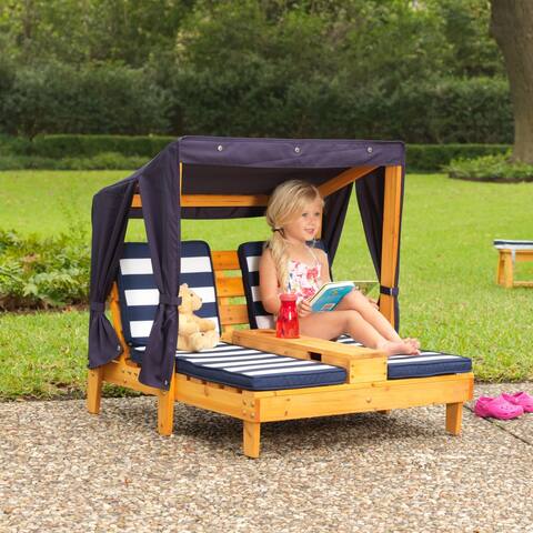 Double Chaise Lounger - Navy and White Stripes