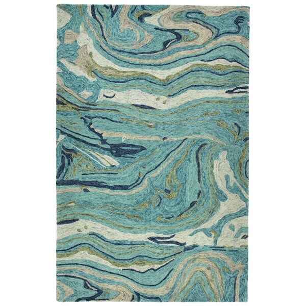 Hand-Tufted Artworks Teal Wool Rug - 3'6" x 5'6"