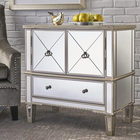 Gl Mirrored Home Goods Discover Our Best Deals At Ryanne Glam Mirrored 3 Drawer Cabinet With Faux Wood Frame By Christopher Knight Home