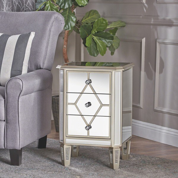 Shop Soren Mirrored 3 Drawer Cabinet By Christopher Knight