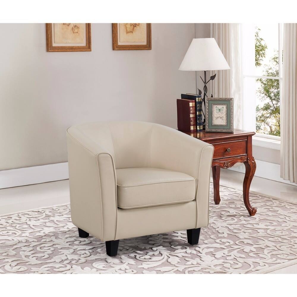 Dekuxe PU Leather Sofa Chair With Elliptical Back, Cream Finish