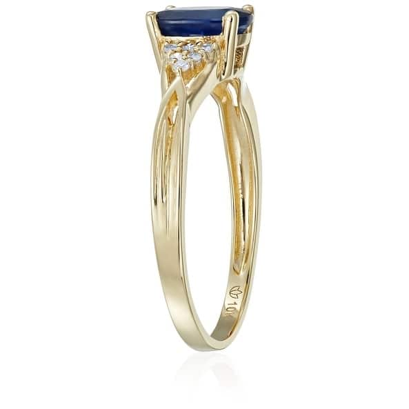 10k Yellow Gold Blue Sapphire, Diamond Classic Engagement Ring, Size 7