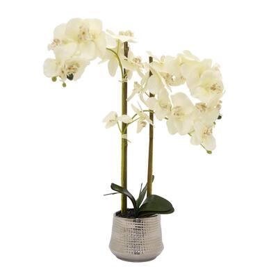 Faux Orchid Flower Pot - White