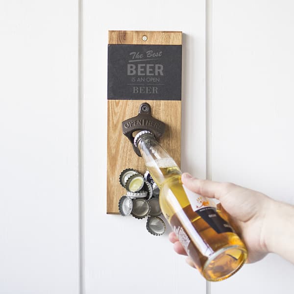 Open Beer Slate & Acacia Wall Mount Bottle Opener with Magnetic