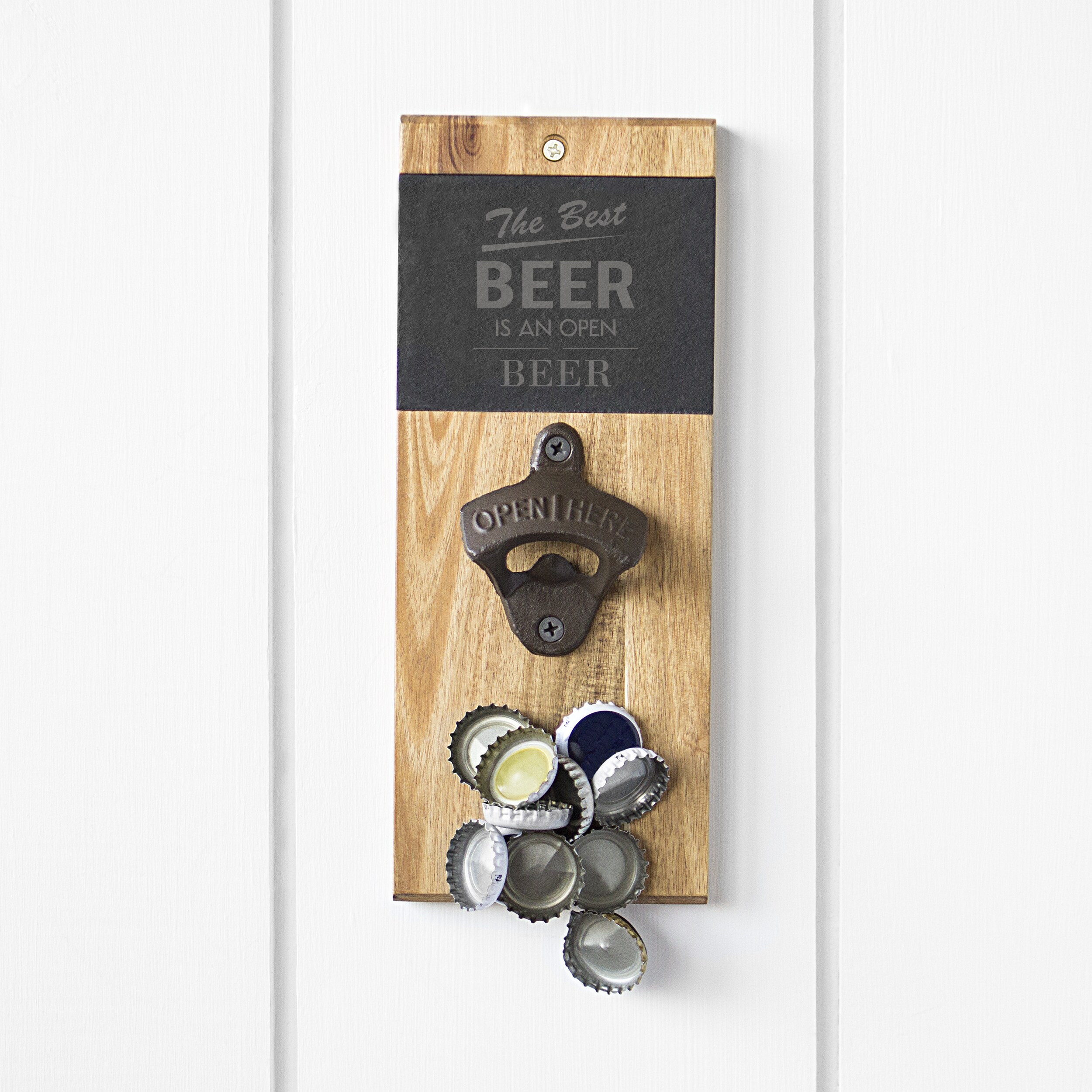 Open Beer Slate & Acacia Wall Mount Bottle Opener with Magnetic Cap Catcher  - Bed Bath & Beyond - 18071342