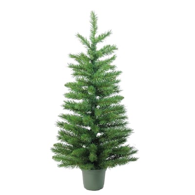 3' Slim Green Walkway Artificial Potted Christmas Tree - Unlit