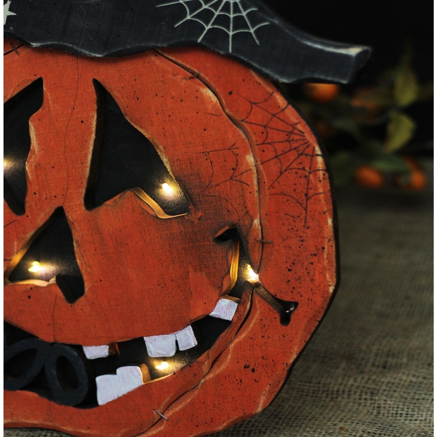 Shop 13 Battery Operated Led Lighted Pumpkin Standing Wood