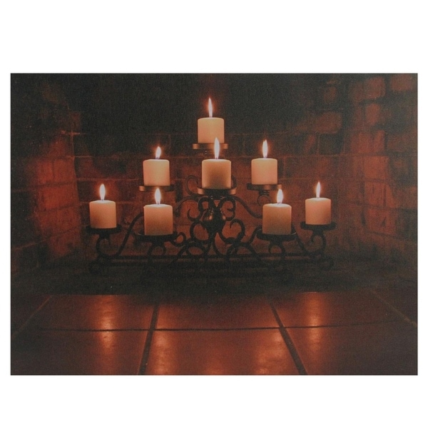 LED Pre-Lit Candles in a Fireplace Canvas Wall Art 12" x 15.75"