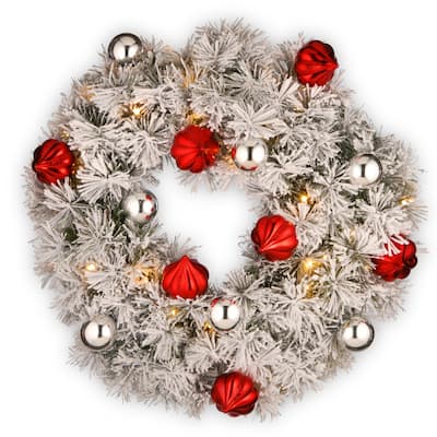 National Tree Company 2 ft. Snowy Bristle Pine Wreath with Battery-Operated LED Lights - 2 ft