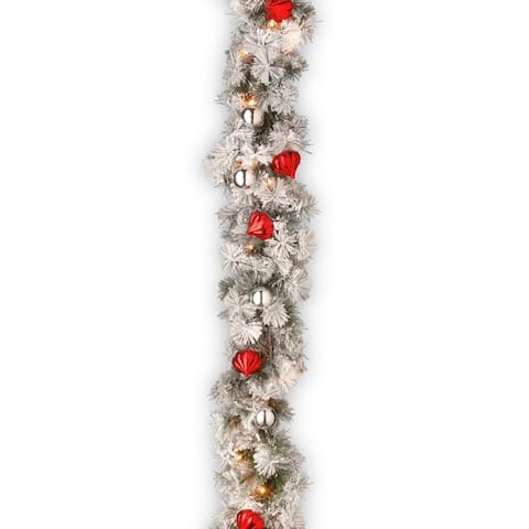9 ft. Snowy Bristle Pine Garland with Clear Lights