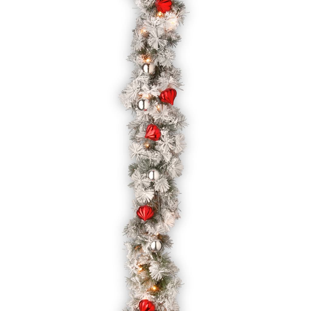 National Tree Company 9 ft. Snowy Bristle Pine Garland with Clear Lights - 9 ft
