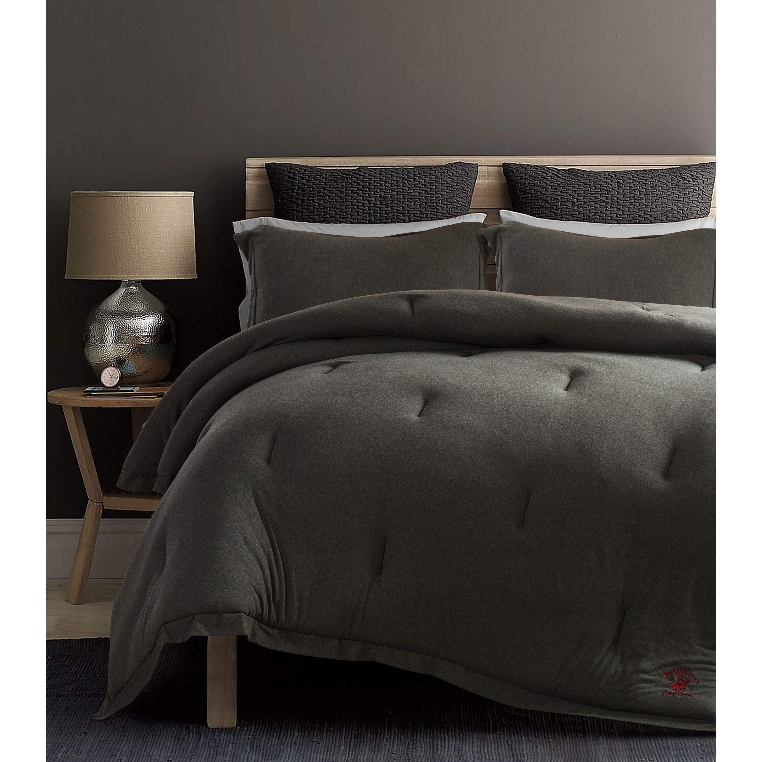 Beverly Hills Polo Club 3 Pieces Jersey Knit Comforter Set Grey