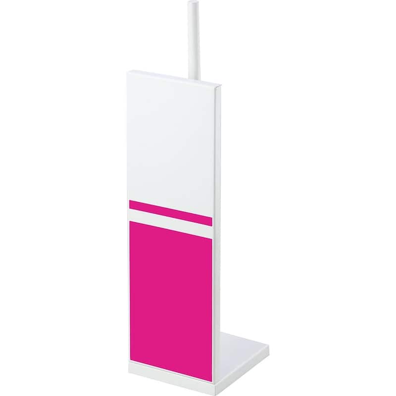Evideco Freestanding Metal Toilet Tissue Paper Roll Holder Reserve 3 Rolls - White/Fuchsia