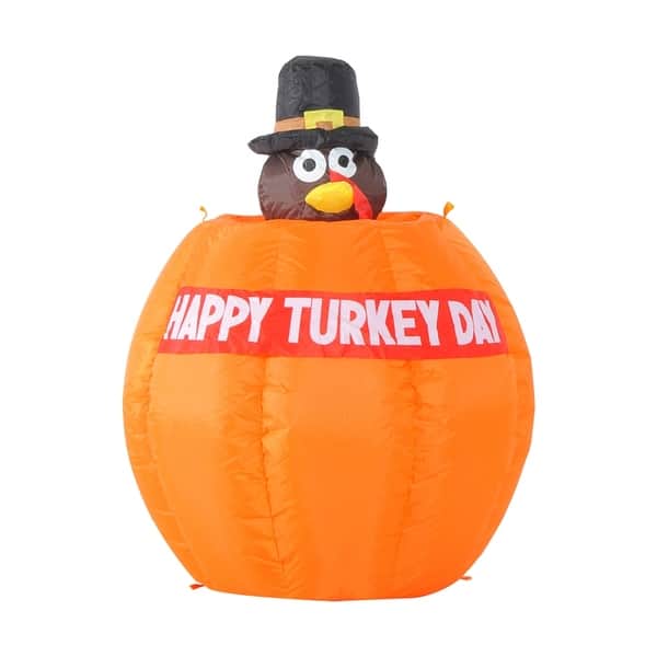 Homcom 4 Outdoor Animated Thanksgiving Inflatable Pilgrim Turkey In Pumpkin Overstock 18072229