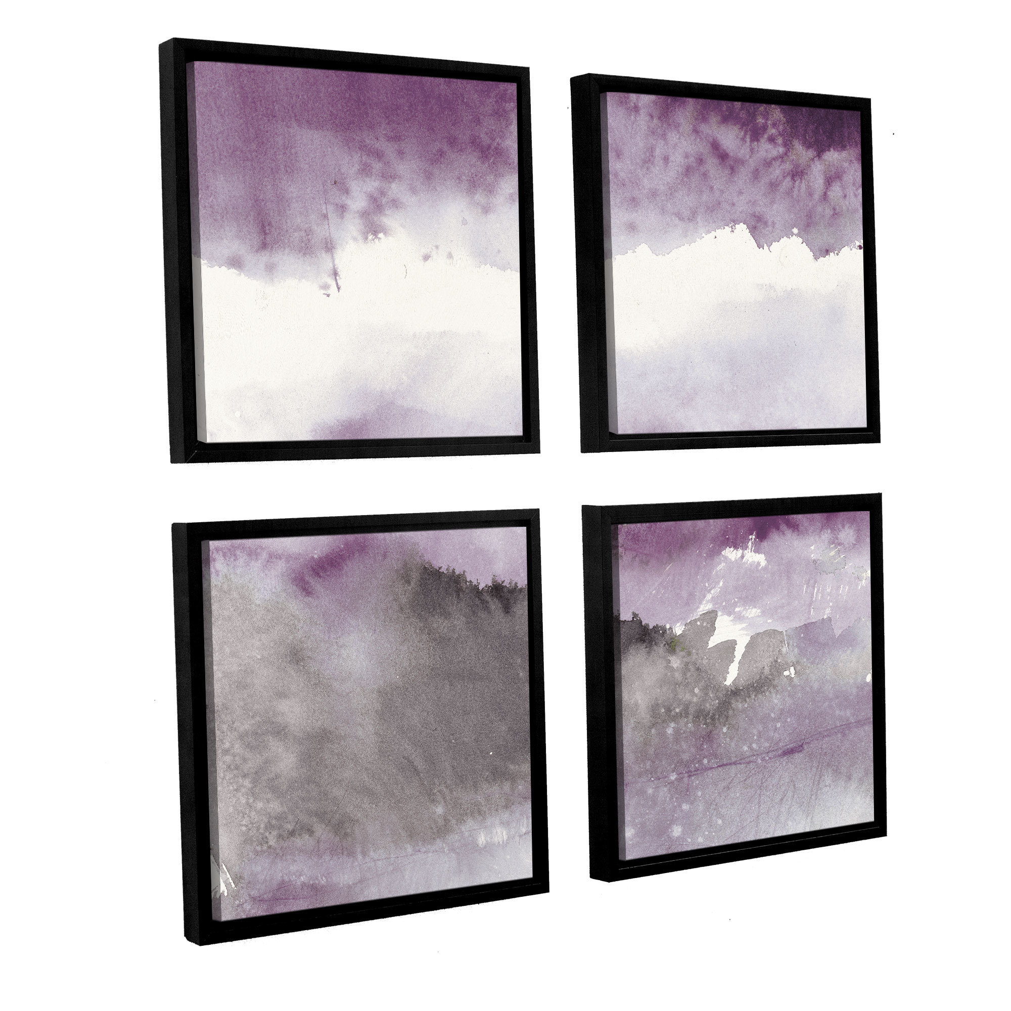 Mike Schick Midnight At The Lake Iii Amethyst And Grey 4 Piece Floater Framed Canvas Square Set Overstock 18072250