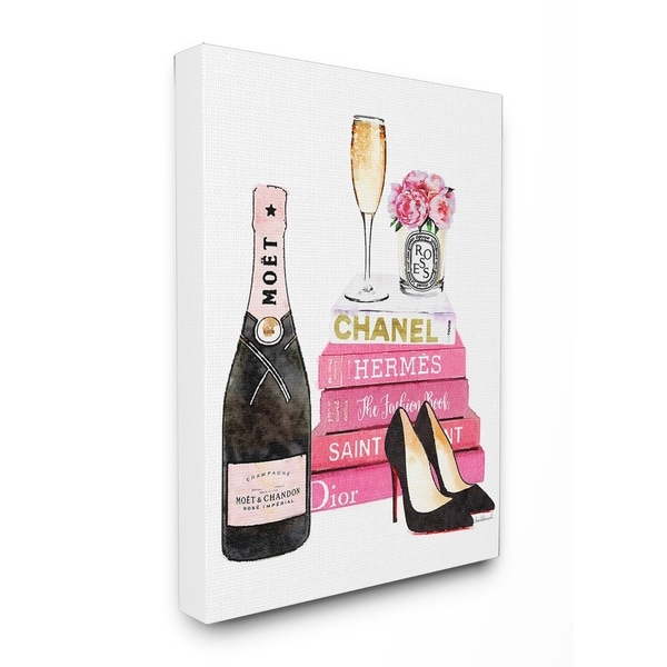 Glam Pink Fashion Books Stretched Canvas Wall Art