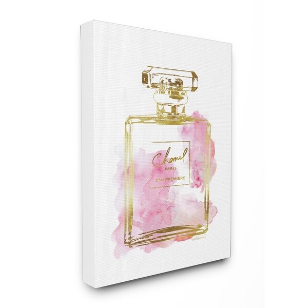 Glam Perfume Bottle Gold Pink Stretched Canvas Wall Art - Overstock ...