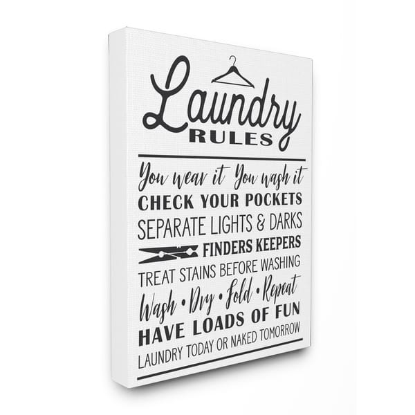 Laundry Rules w/ Hanger Typography Stretched Canvas Wall Art ...