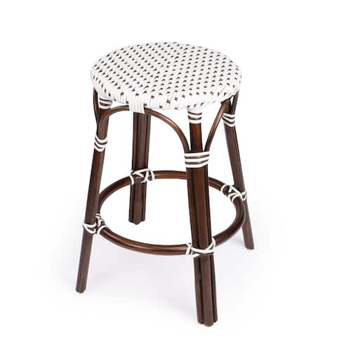 Handmade Tobias Blue and White Rattan Counter Stool (Indonesia)