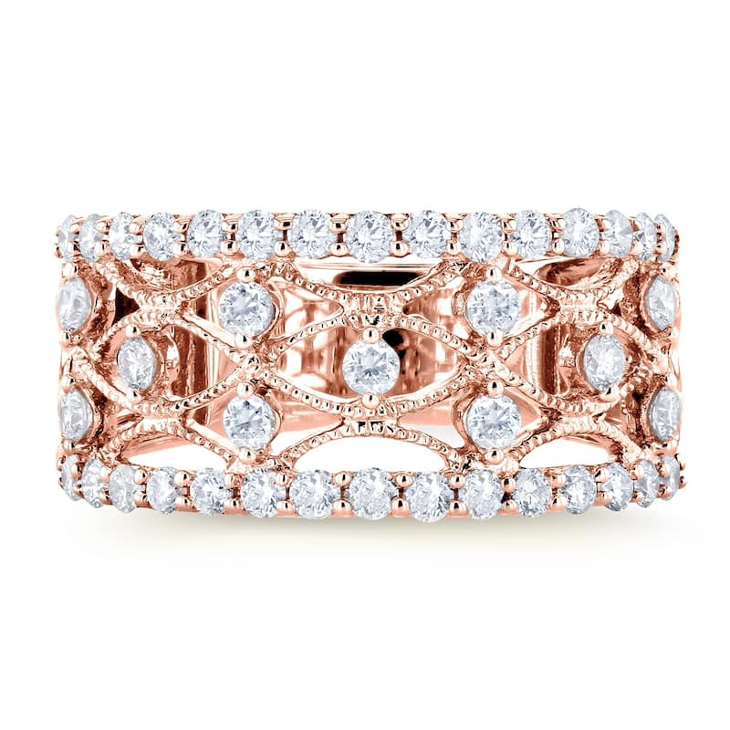 Annello by Kobelli 10k Rose Gold 3/5ct TDW Wide Lacework Filigree Diamond Anniversary Ring