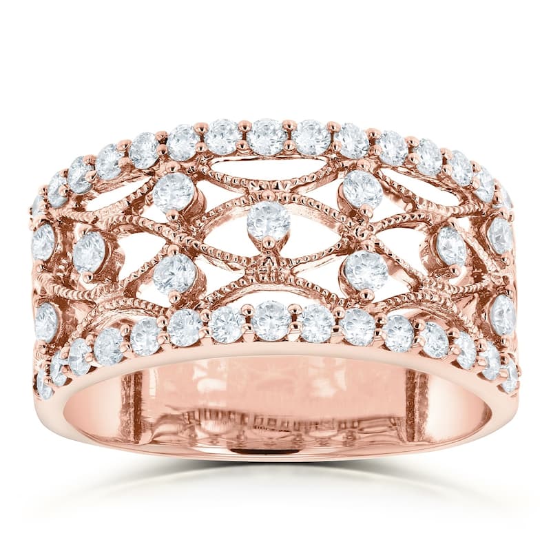 Annello by Kobelli 10k Rose Gold 3/5ct TDW Wide Lacework Filigree Diamond Anniversary Ring