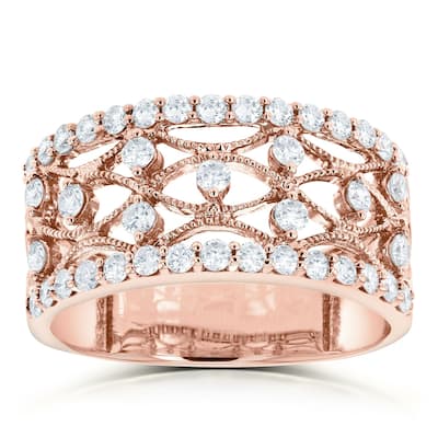 Annello by Kobelli 10k Rose Gold 3/5ct TDW Wide Lacework Filigree Diamond Anniversary Ring