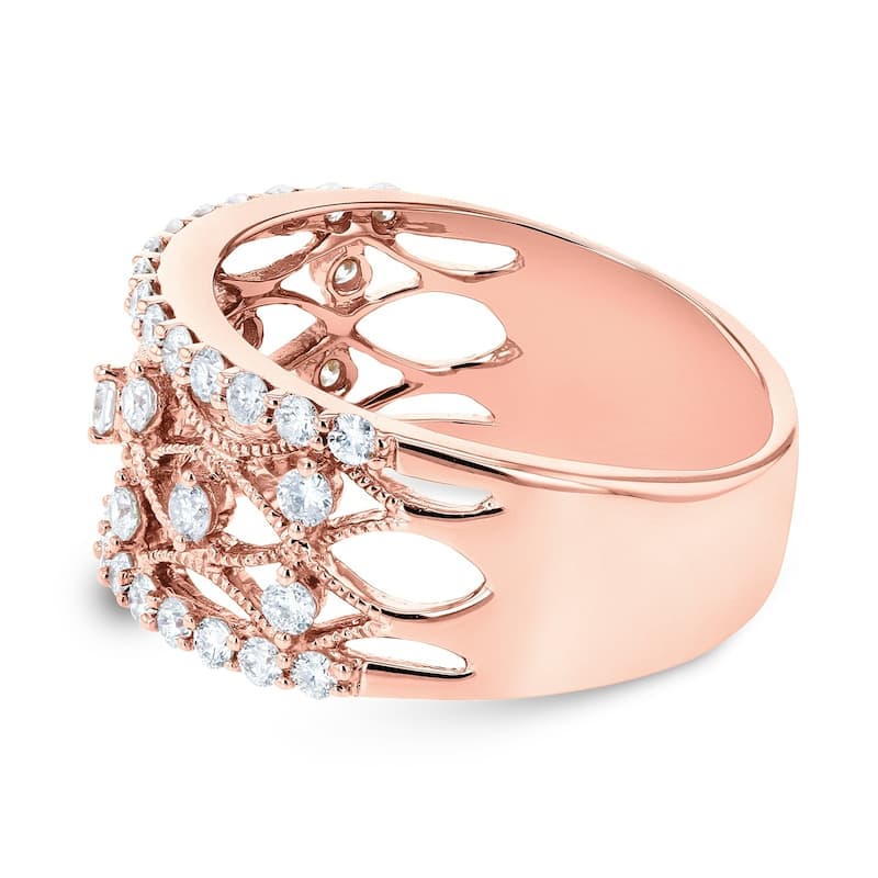 Annello by Kobelli 10k Rose Gold 3/5ct TDW Wide Lacework Filigree Diamond Anniversary Ring