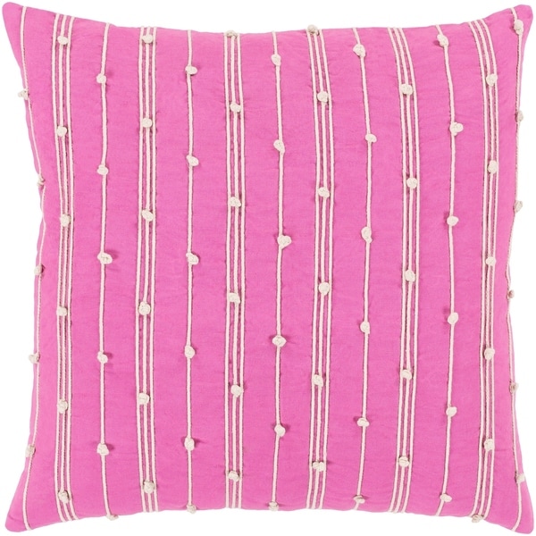 Raya Coastal Striped Bright Pink Feather Down or Poly Filled Throw Pillow 18-inch
