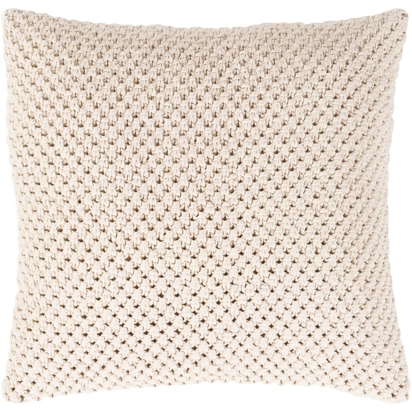 Kennet Crochet Cream Feather Down or Poly Filled Throw Pillow 22-inch