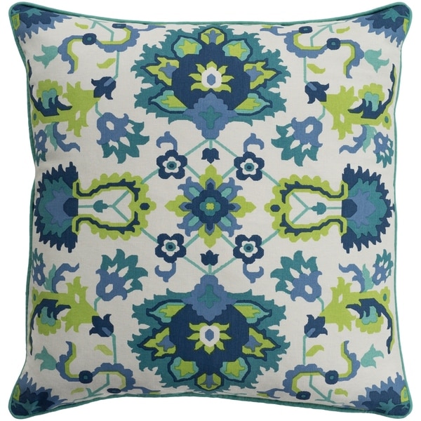Kyna Floral Modern Teal Feather Down or Poly Filled Throw Pillow 20-inch
