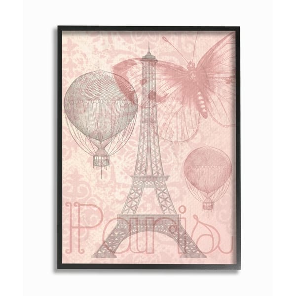 Stupell Eiffel Tower Hot Air Balloon Paris Framed Giclee Texture Art 