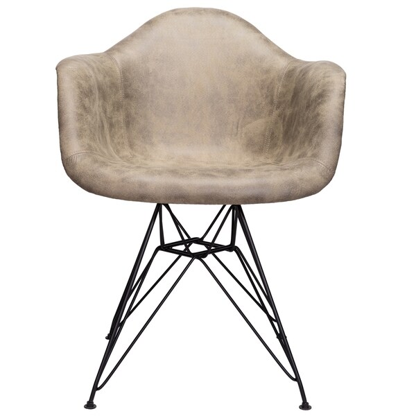 Markle Light Brown Leatherette Fabric Upholstered Armchair Accent Chair with Black Steel Leg
