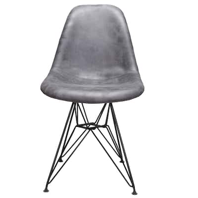 Markle Cool Gray Leatherette Fabric Upholstered Dining Side Accent Chair with Black Steel Leg