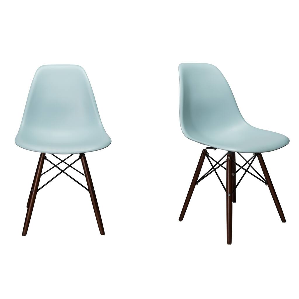 Shell Chair Blue CozyBlock Set of 2 Molded Ice Blue Plastic Dining Shell Chair with Dark ...